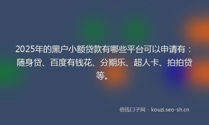 2025年的黑户小额贷款有哪些平台可以申请有:随身贷、百度有钱花、分期乐、超人卡、拍拍贷等。