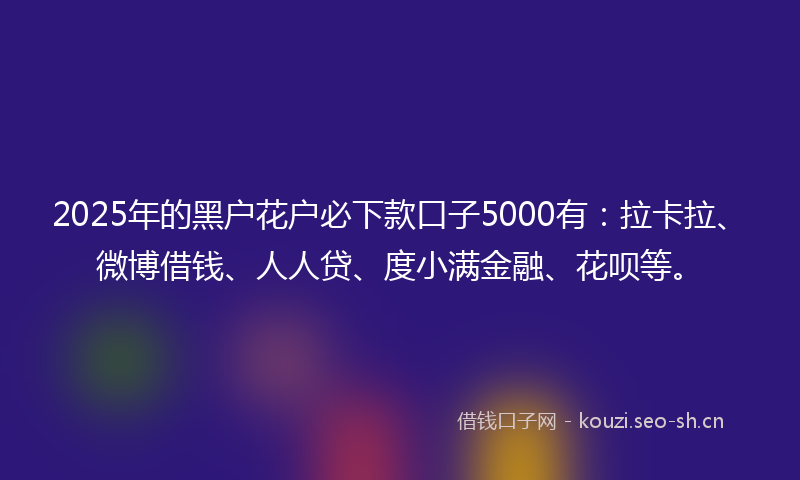 2025年的黑户花户必下款口子5000有：拉卡拉、微博借钱、人人贷、度小满金融、花呗等。