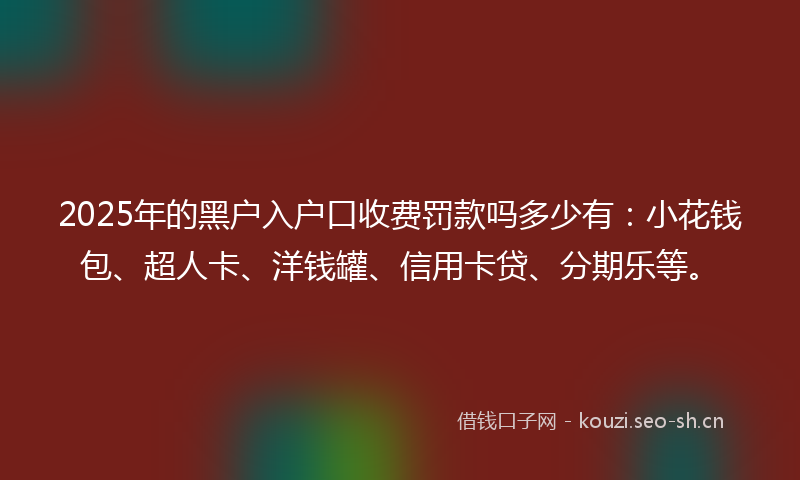 2025年的黑户入户口收费罚款吗多少有：小花钱包、超人卡、洋钱罐、信用卡贷、分期乐等。