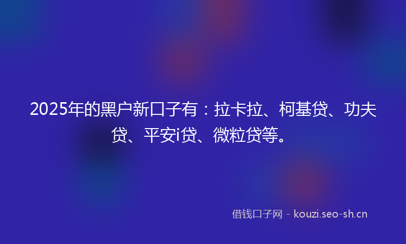 2025年的黑户新口子有：拉卡拉、柯基贷、功夫贷、平安i贷、微粒贷等。