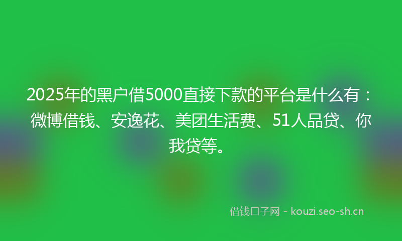 2025年的黑户借5000直接下款的平台是什么有：微博借钱、安逸花、美团生活费、51人品贷、你我贷等。