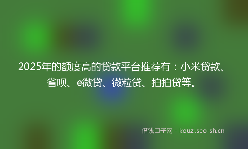 2025年的额度高的贷款平台推荐有：小米贷款、省呗、e微贷、微粒贷、拍拍贷等。