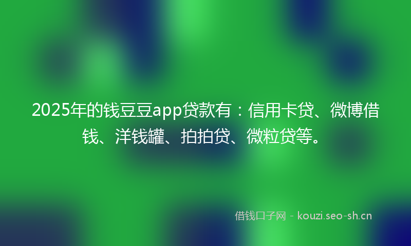 2025年的钱豆豆app贷款有：信用卡贷、微博借钱、洋钱罐、拍拍贷、微粒贷等。