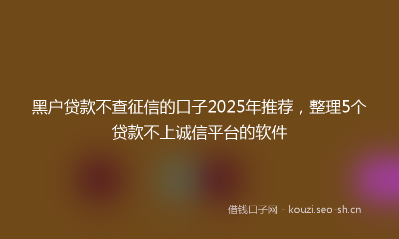 黑户贷款不查征信的口子2025年推荐，整理5个贷款不上诚信平台的软件
