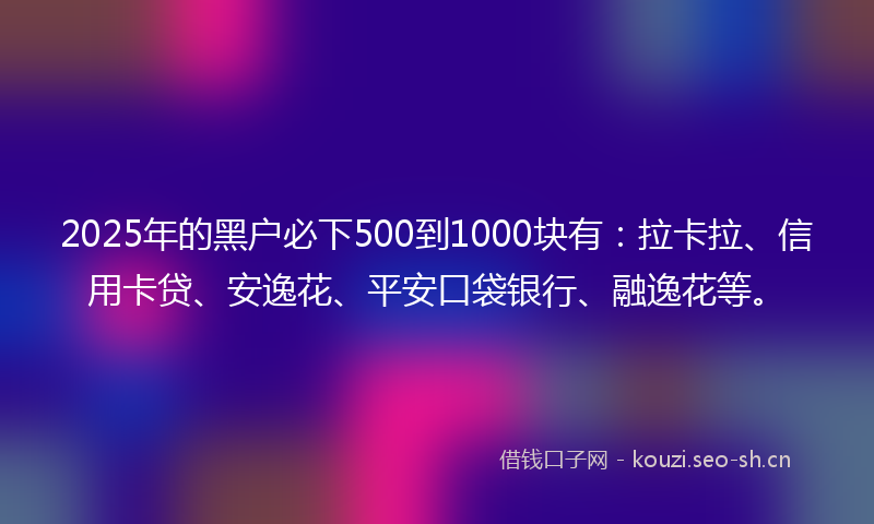 2025年的黑户必下500到1000块有:拉卡拉、信用卡贷、安逸花、平安口袋银行、融逸花等。