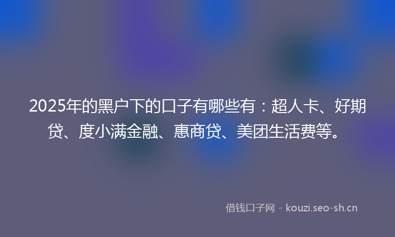 2025年的黑户下的口子有哪些有：超人卡、好期贷、度小满金融、惠商贷、美团生活费等。