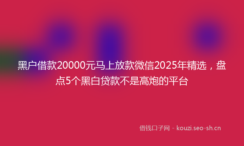 黑户借款20000元马上放款微信2025年精选，盘点5个黑白贷款不是高炮的平台