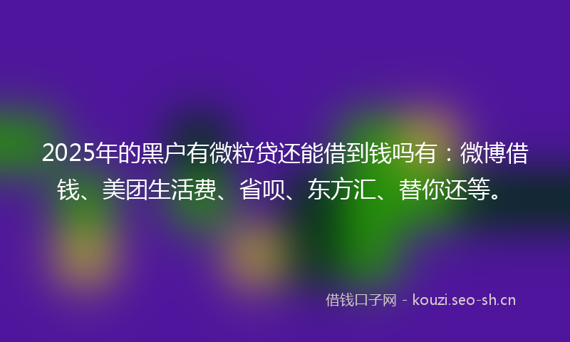 2025年的黑户有微粒贷还能借到钱吗有:微博借钱、美团生活费、省呗、东方汇、替你还等。