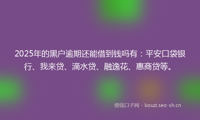 2025年的黑户逾期还能借到钱吗有：平安口袋银行、我来贷、滴水贷、融逸花、惠商贷等。