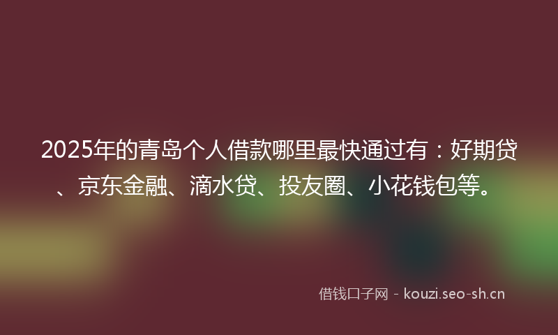 2025年的青岛个人借款哪里最快通过有：好期贷、京东金融、滴水贷、投友圈、小花钱包等。