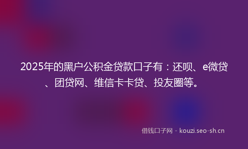 2025年的黑户公积金贷款口子有:还呗、e微贷、团贷网、维信卡卡贷、投友圈等。