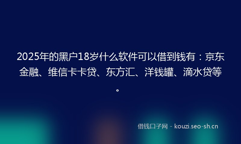 2025年的黑户18岁什么软件可以借到钱有:京东金融、维信卡卡贷、东方汇、洋钱罐、滴水贷等。