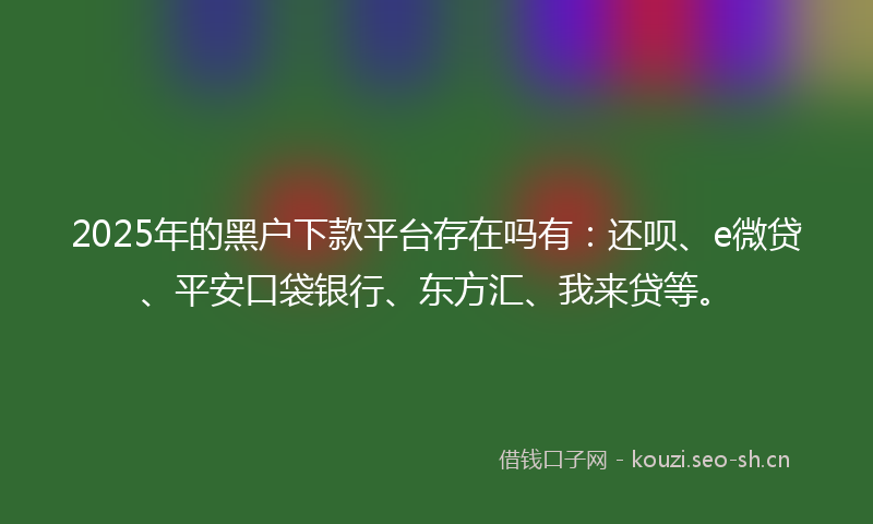 2025年的黑户下款平台存在吗有：还呗、e微贷、平安口袋银行、东方汇、我来贷等。