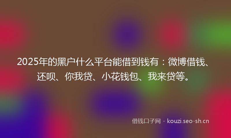 2025年的黑户什么平台能借到钱有：微博借钱、还呗、你我贷、小花钱包、我来贷等。