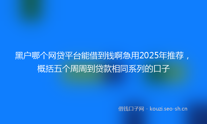 黑户哪个网贷平台能借到钱啊急用2025年推荐，概括五个周周到贷款相同系列的口子