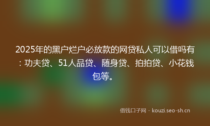 2025年的黑户烂户必放款的网贷私人可以借吗有:功夫贷、51人品贷、随身贷、拍拍贷、小花钱包等。
