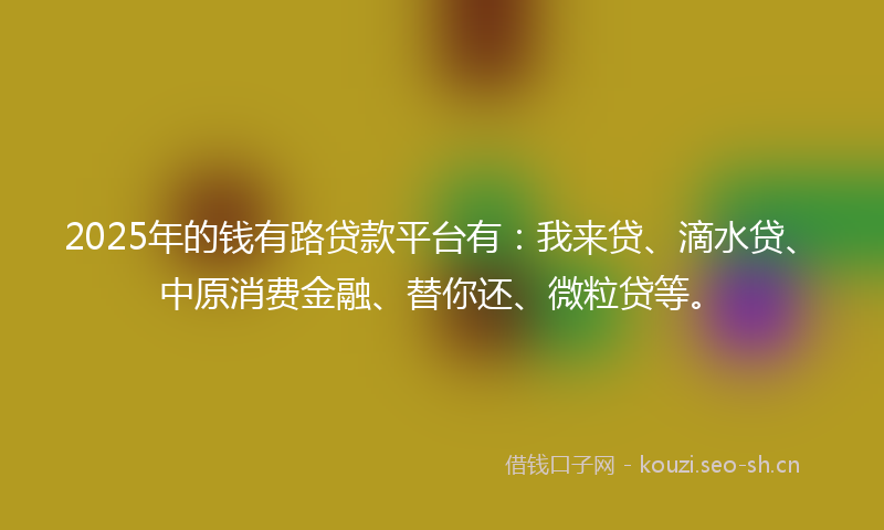 2025年的钱有路贷款平台有：我来贷、滴水贷、中原消费金融、替你还、微粒贷等。