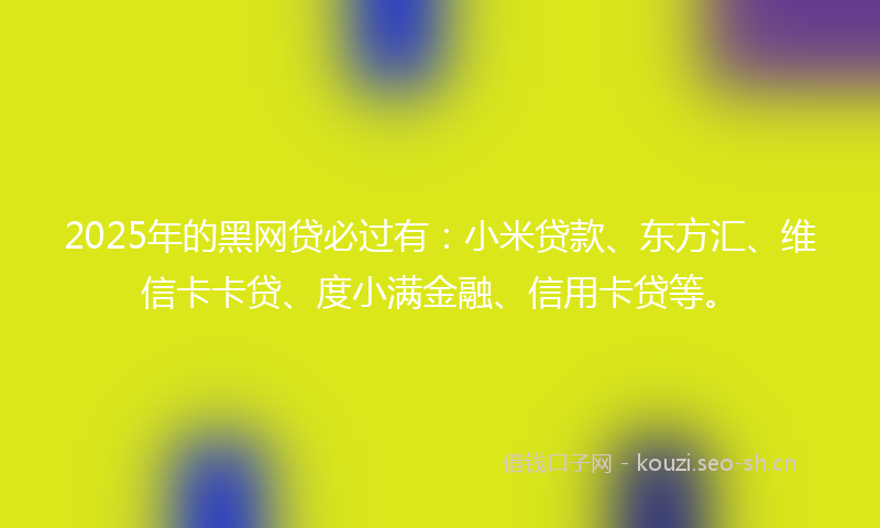 2025年的黑网贷必过有：小米贷款、东方汇、维信卡卡贷、度小满金融、信用卡贷等。