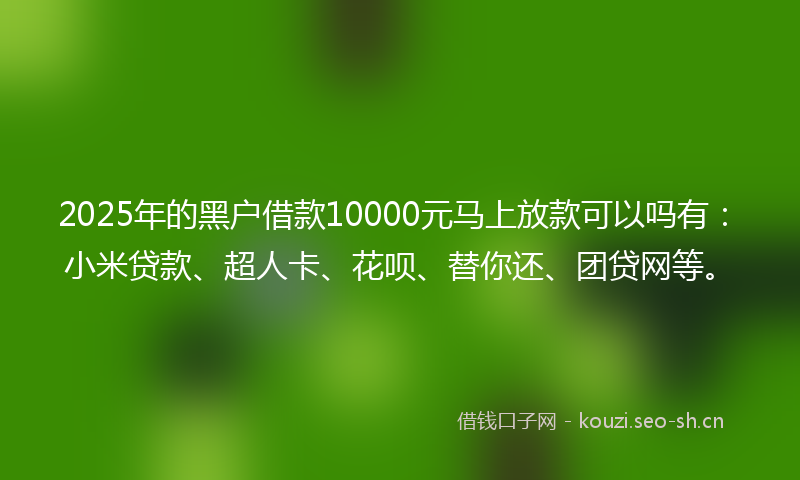 2025年的黑户借款10000元马上放款可以吗有：小米贷款、超人卡、花呗、替你还、团贷网等。