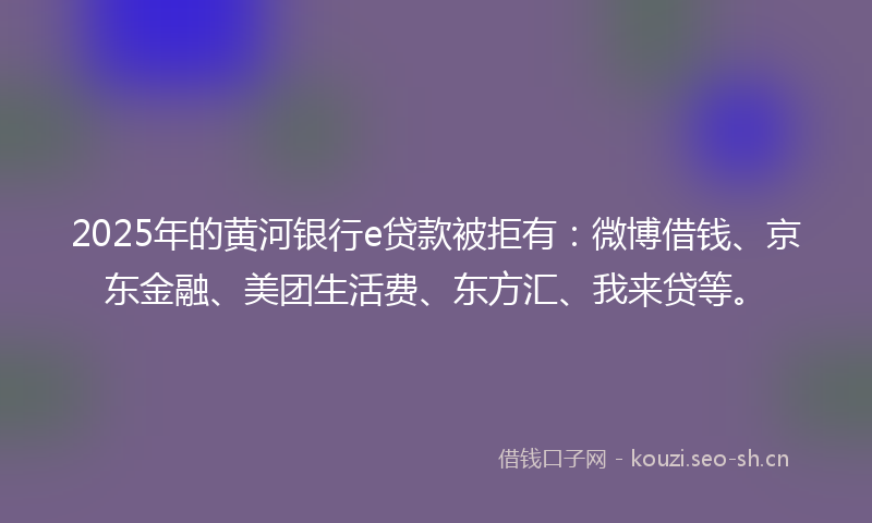 2025年的黄河银行e贷款被拒有：微博借钱、京东金融、美团生活费、东方汇、我来贷等。