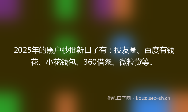 2025年的黑户秒批新口子有:投友圈、百度有钱花、小花钱包、360借条、微粒贷等。