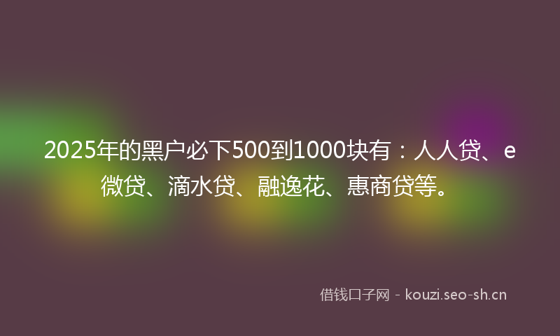 2025年的黑户必下500到1000块有：人人贷、e微贷、滴水贷、融逸花、惠商贷等。