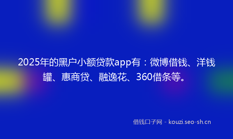 2025年的黑户小额贷款app有：微博借钱、洋钱罐、惠商贷、融逸花、360借条等。