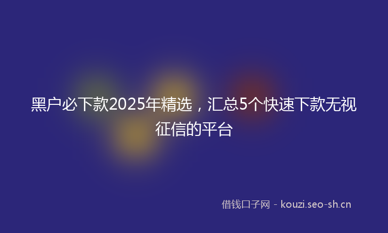 黑户必下款2025年精选，汇总5个快速下款无视征信的平台