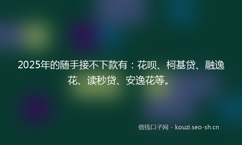2025年的随手接不下款有：花呗、柯基贷、融逸花、读秒贷、安逸花等。