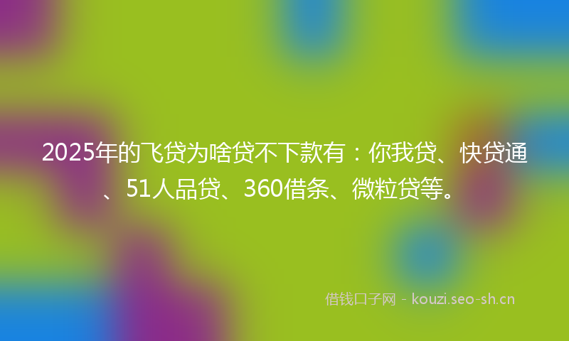 2025年的飞贷为啥贷不下款有:你我贷、快贷通、51人品贷、360借条、微粒贷等。