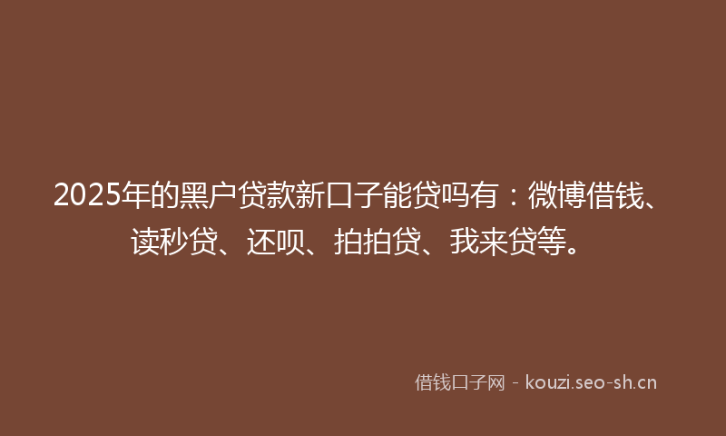 2025年的黑户贷款新口子能贷吗有：微博借钱、读秒贷、还呗、拍拍贷、我来贷等。