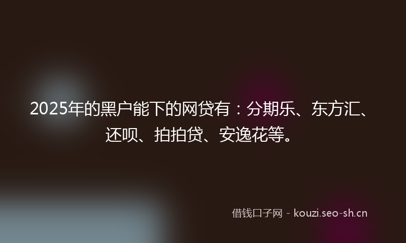 2025年的黑户能下的网贷有：分期乐、东方汇、还呗、拍拍贷、安逸花等。