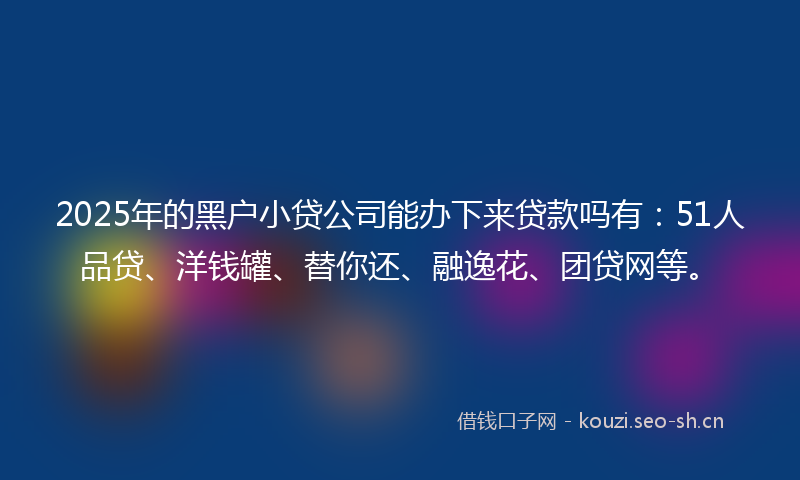 2025年的黑户小贷公司能办下来贷款吗有：51人品贷、洋钱罐、替你还、融逸花、团贷网等。