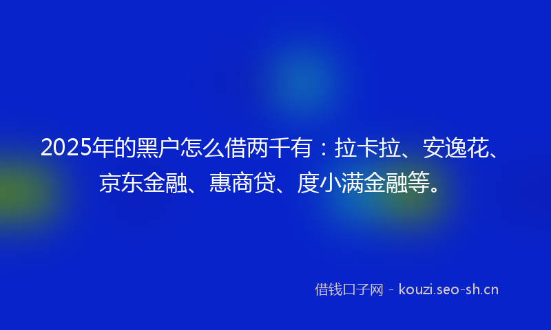 2025年的黑户怎么借两千有：拉卡拉、安逸花、京东金融、惠商贷、度小满金融等。