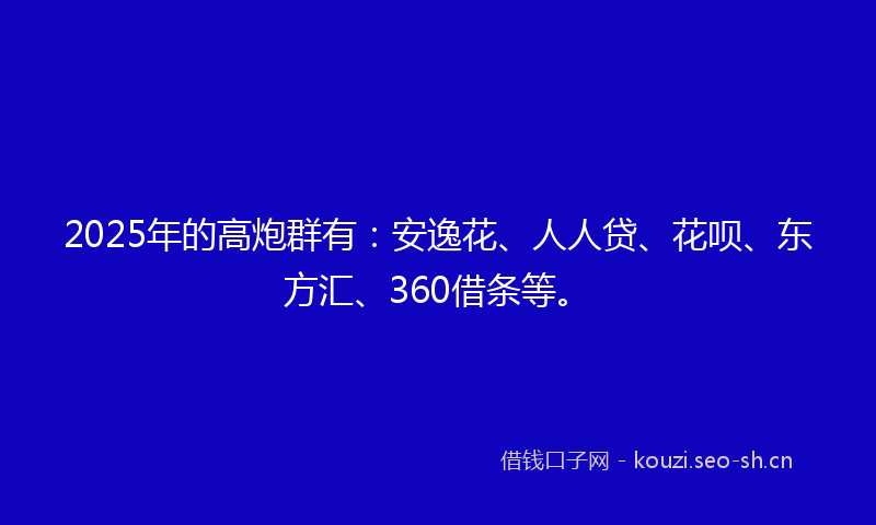 2025年的高炮群有：安逸花、人人贷、花呗、东方汇、360借条等。