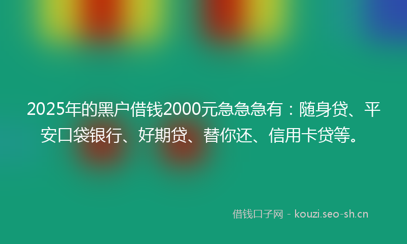 2025年的黑户借钱2000元急急急有：随身贷、平安口袋银行、好期贷、替你还、信用卡贷等。