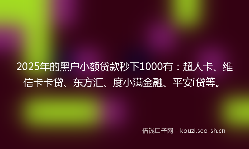 2025年的黑户小额贷款秒下1000有：超人卡、维信卡卡贷、东方汇、度小满金融、平安i贷等。