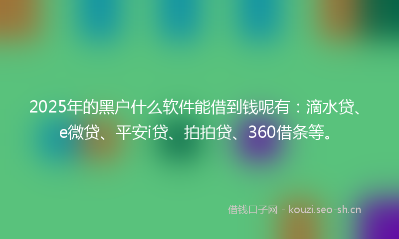 2025年的黑户什么软件能借到钱呢有：滴水贷、e微贷、平安i贷、拍拍贷、360借条等。