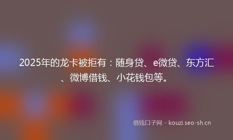 2025年的龙卡被拒有：随身贷、e微贷、东方汇、微博借钱、小花钱包等。