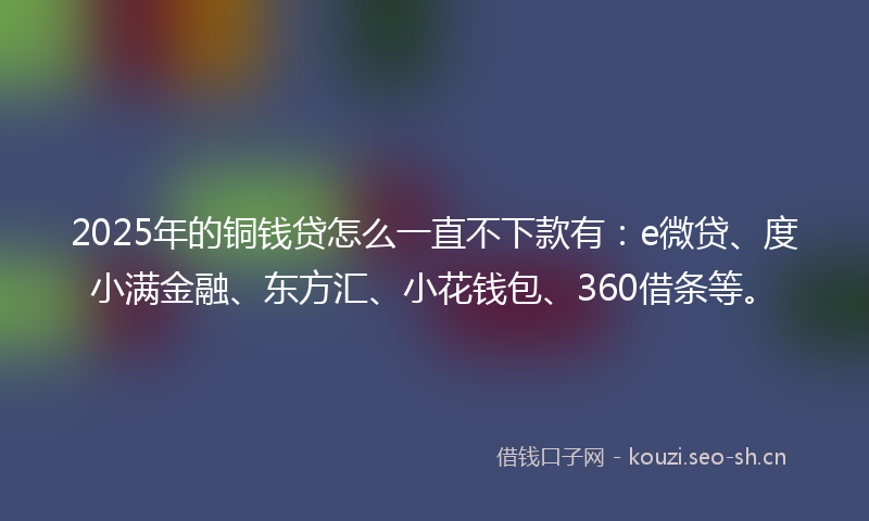 2025年的铜钱贷怎么一直不下款有：e微贷、度小满金融、东方汇、小花钱包、360借条等。