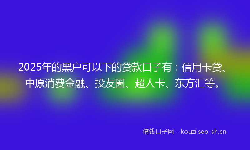 2025年的黑户可以下的贷款口子有:信用卡贷、中原消费金融、投友圈、超人卡、东方汇等。