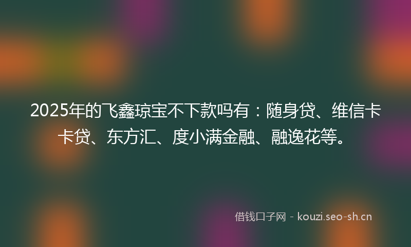 2025年的飞鑫琼宝不下款吗有：随身贷、维信卡卡贷、东方汇、度小满金融、融逸花等。