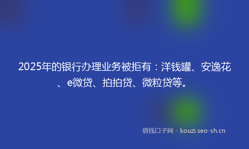 2025年的银行办理业务被拒有：洋钱罐、安逸花、e微贷、拍拍贷、微粒贷等。