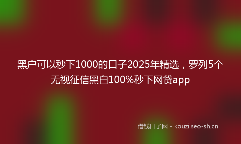 黑户可以秒下1000的口子2025年精选，罗列5个无视征信黑白100%秒下网贷app