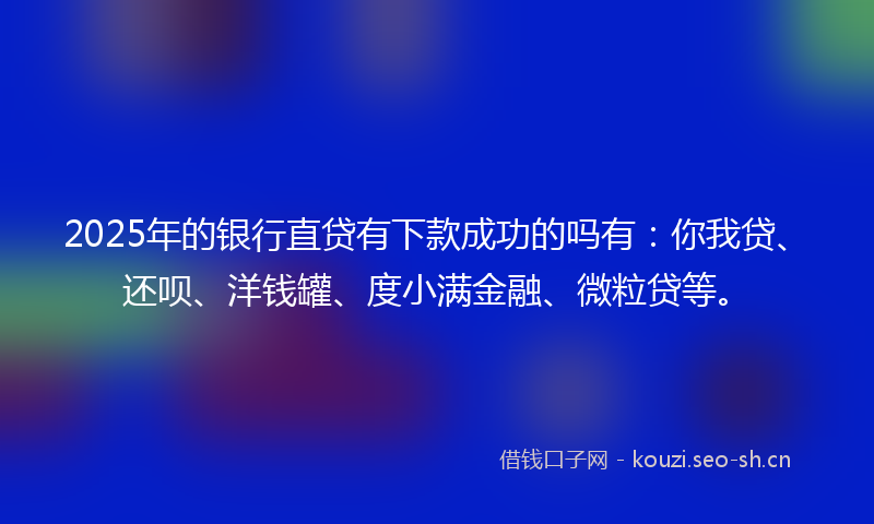 2025年的银行直贷有下款成功的吗有：你我贷、还呗、洋钱罐、度小满金融、微粒贷等。