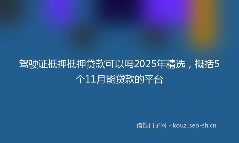 驾驶证抵押抵押贷款可以吗2025年精选，概括5个11月能贷款的平台
