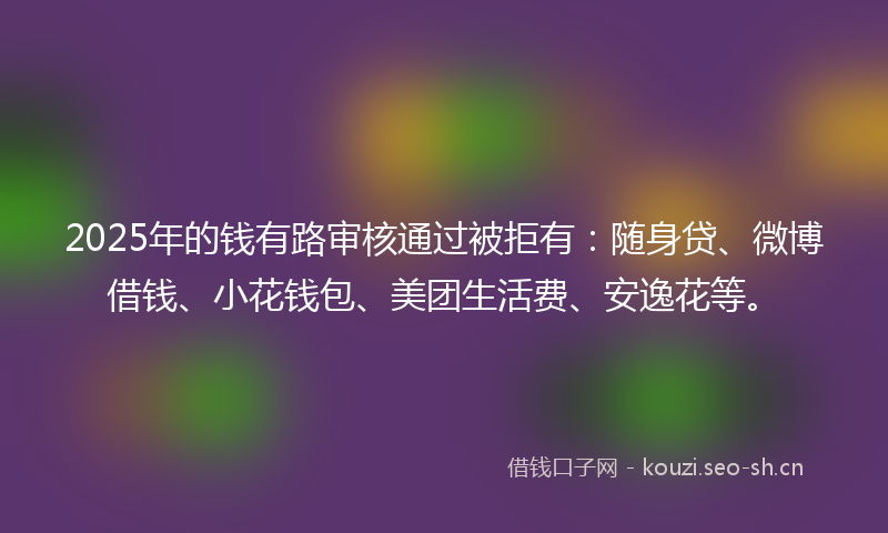 2025年的钱有路审核通过被拒有：随身贷、微博借钱、小花钱包、美团生活费、安逸花等。