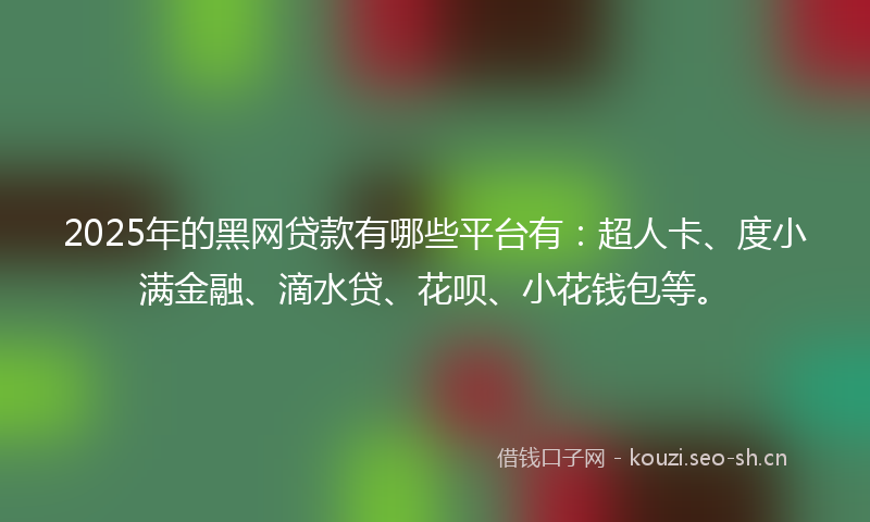 2025年的黑网贷款有哪些平台有:超人卡、度小满金融、滴水贷、花呗、小花钱包等。