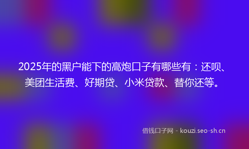 2025年的黑户能下的高炮口子有哪些有：还呗、美团生活费、好期贷、小米贷款、替你还等。