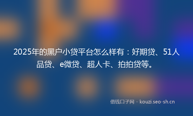 2025年的黑户小贷平台怎么样有：好期贷、51人品贷、e微贷、超人卡、拍拍贷等。
